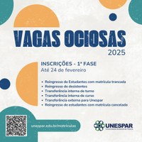 Inscrições abertas para Vagas Ociosas em cursos de graduação da Unespar